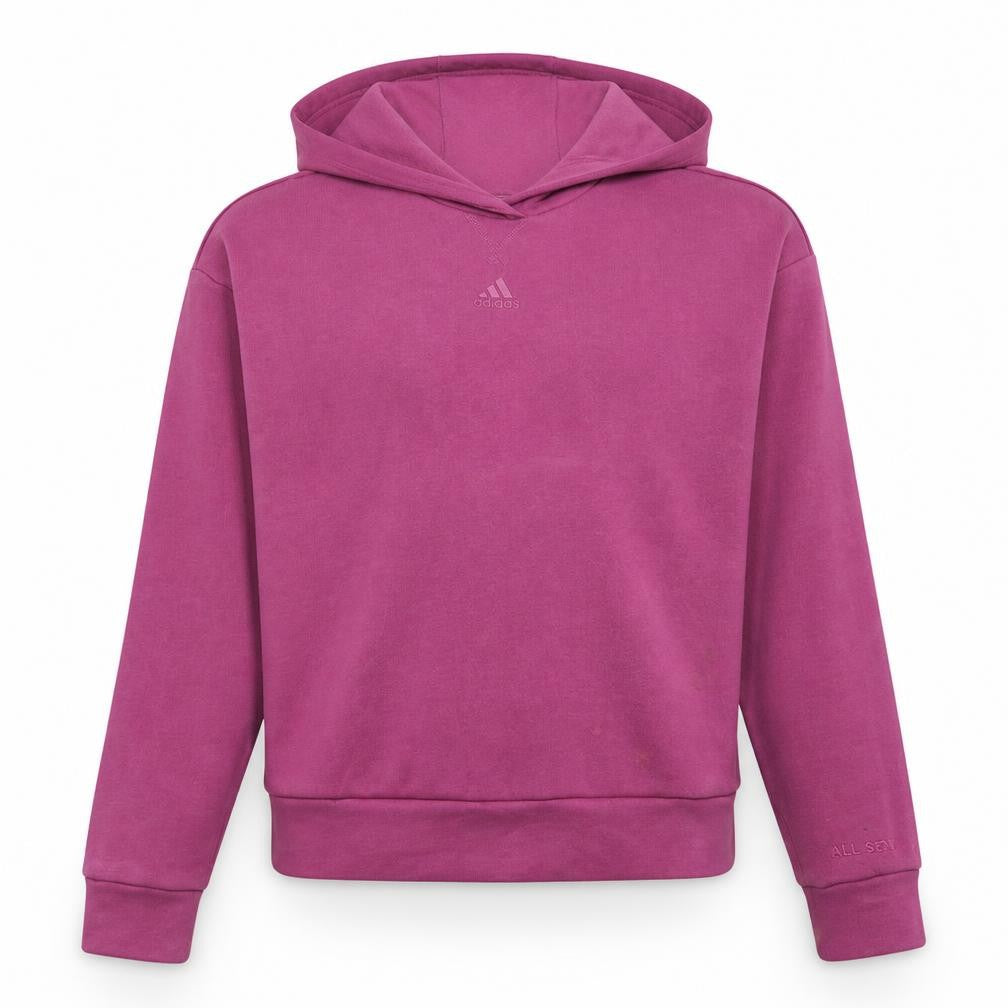 Front view of Adidas girls’ pink pullover hoodie 13-14 years regular fit fleece