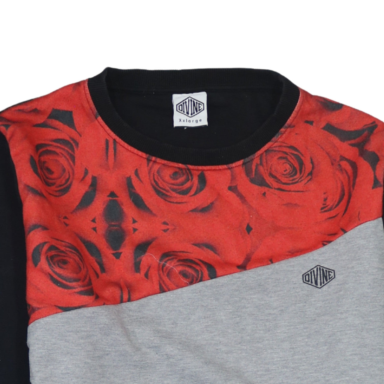 Divine Men’s Black Red Grey Floral Panel Sweatshirt 2XL Regular Fit
