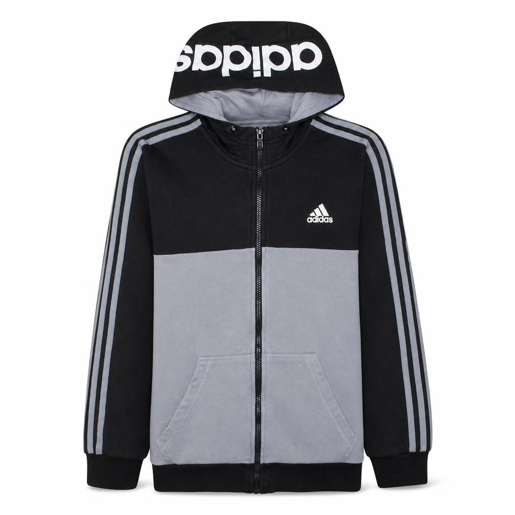 Front view of adidas Men Black Full Zip Hoodie M Sports Fleece Sweatshirt