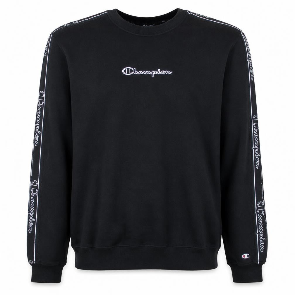 Champion Men's Black Logo Tape Crew Neck Sweatshirt Size L
