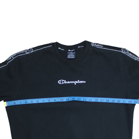 Champion Men's Black Logo Tape Crew Neck Sweatshirt Size L
