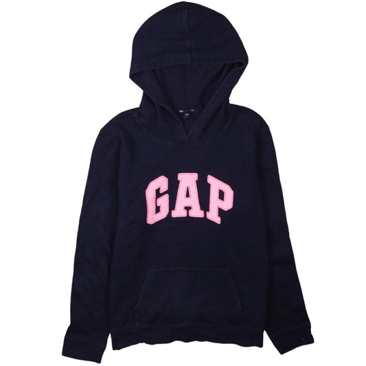 GAP Women Navy Blue Pullover Hoodie L Logo Cotton Casual Sweatshirt