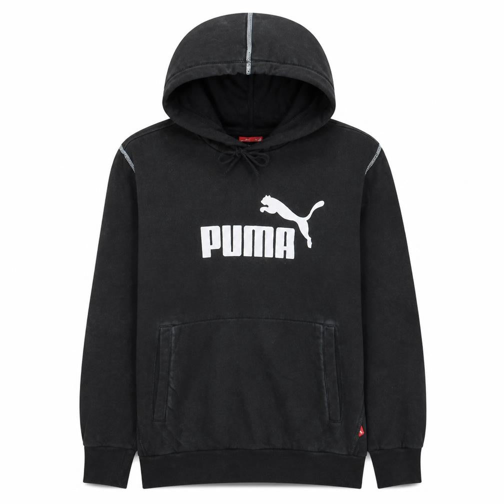 Front view of Puma Men's Black Pullover Hoodie S Logo Fleece Sportswear