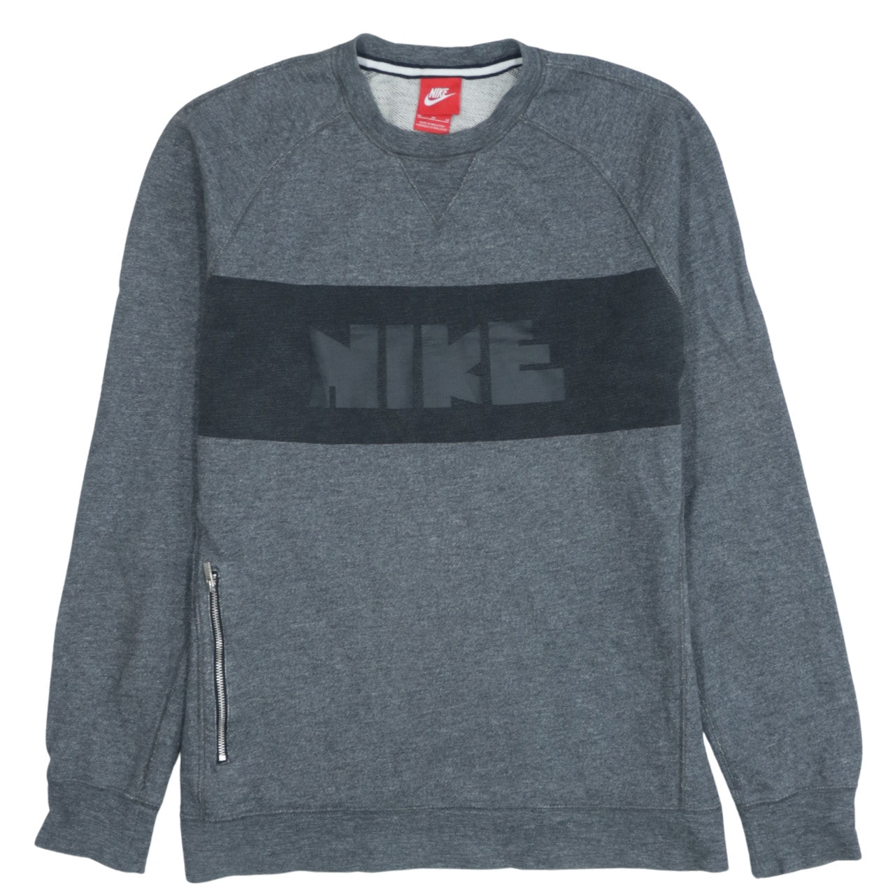 Nike Men's Grey Crew Neck Pullover Sweatshirt M Sports Logo Zip