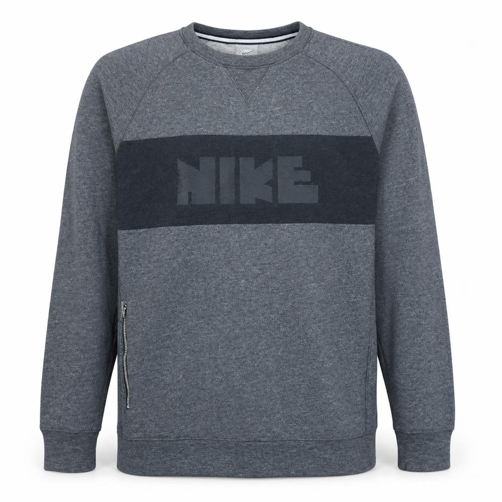 Nike Men's Grey Crew Neck Pullover Sweatshirt M Sports Logo Zip