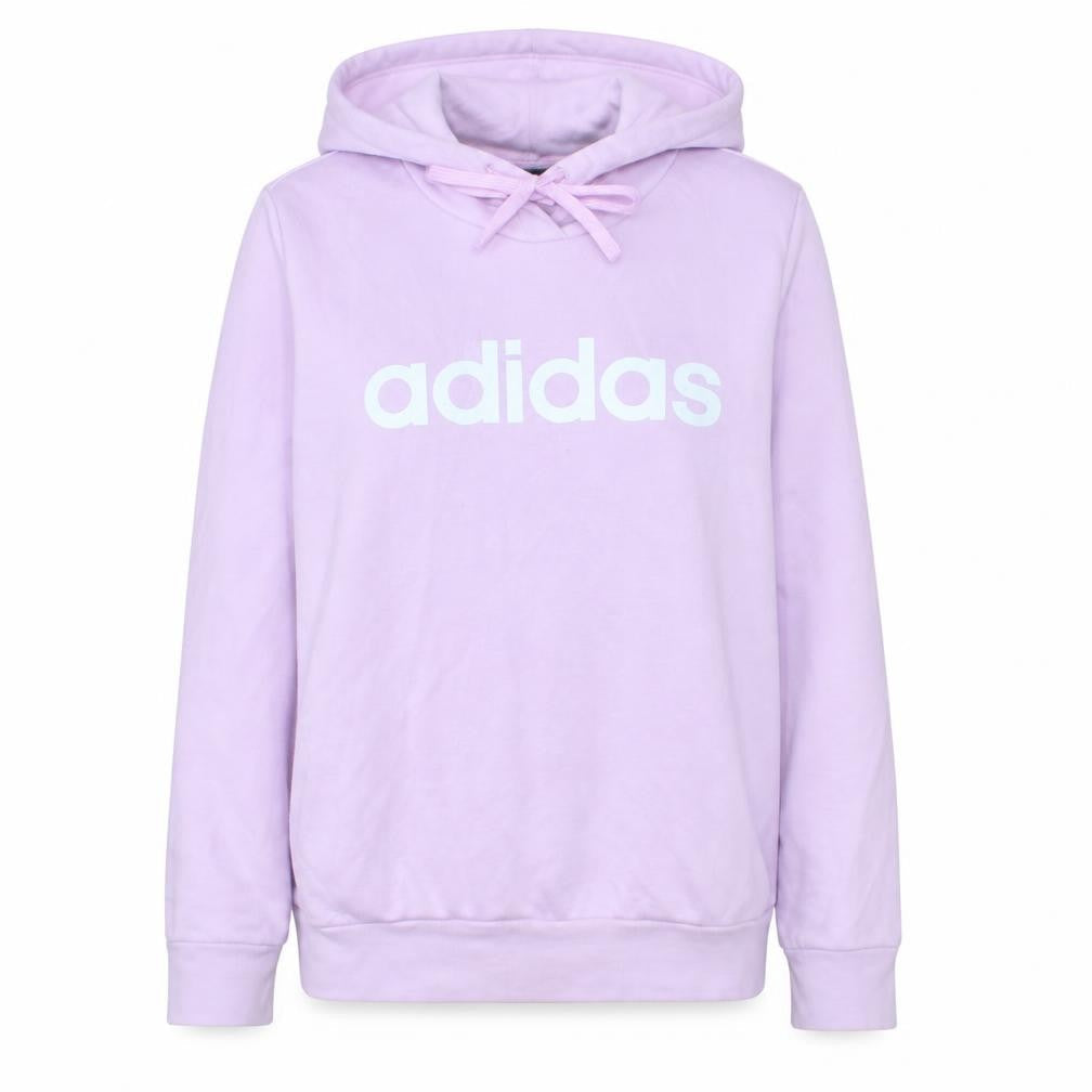 Front view of Adidas women’s pink pullover hoodie medium cotton blend logo outdoor