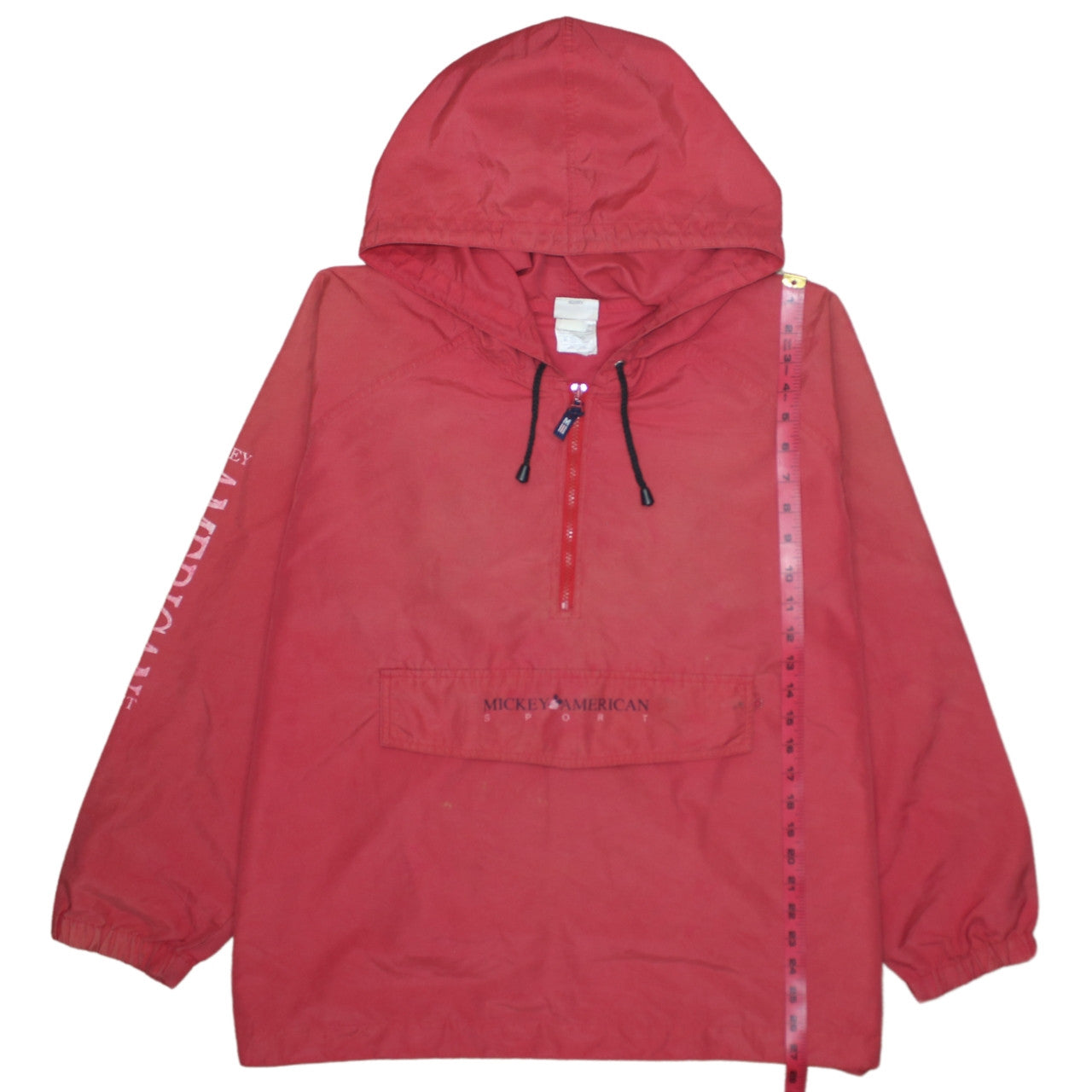 Disney Men's Red XL Mickey American Sports Hooded Anorak Jacket