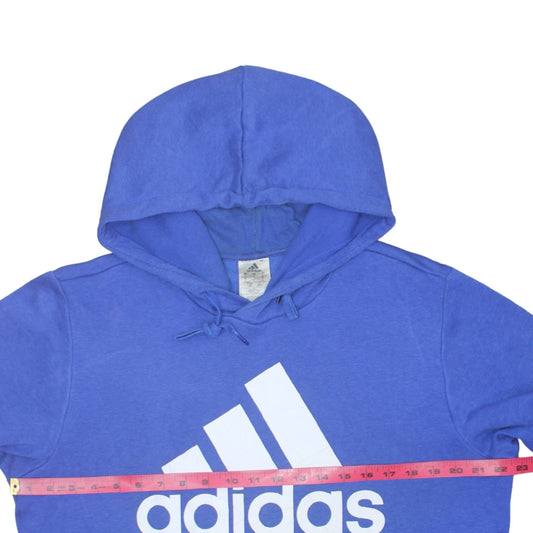 Adidas Men Blue Pullover Hoodie L Sports Logo Fleece