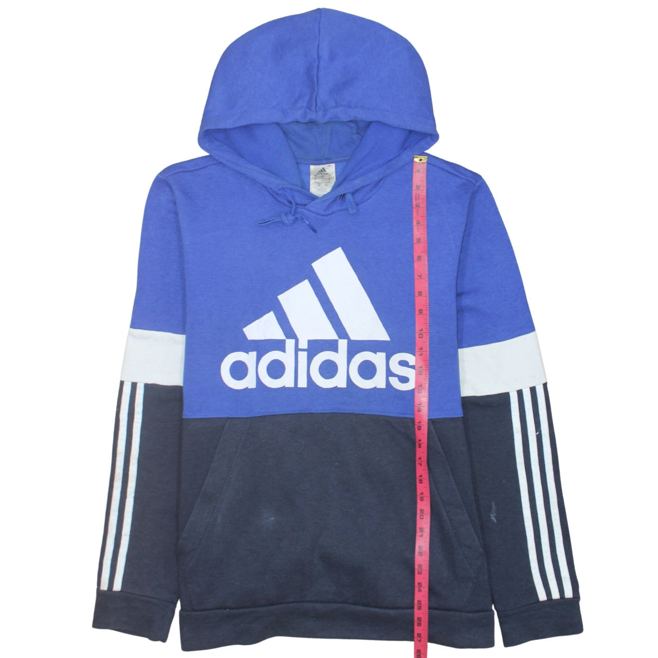 Adidas Men Blue Pullover Hoodie L Sports Logo Fleece
