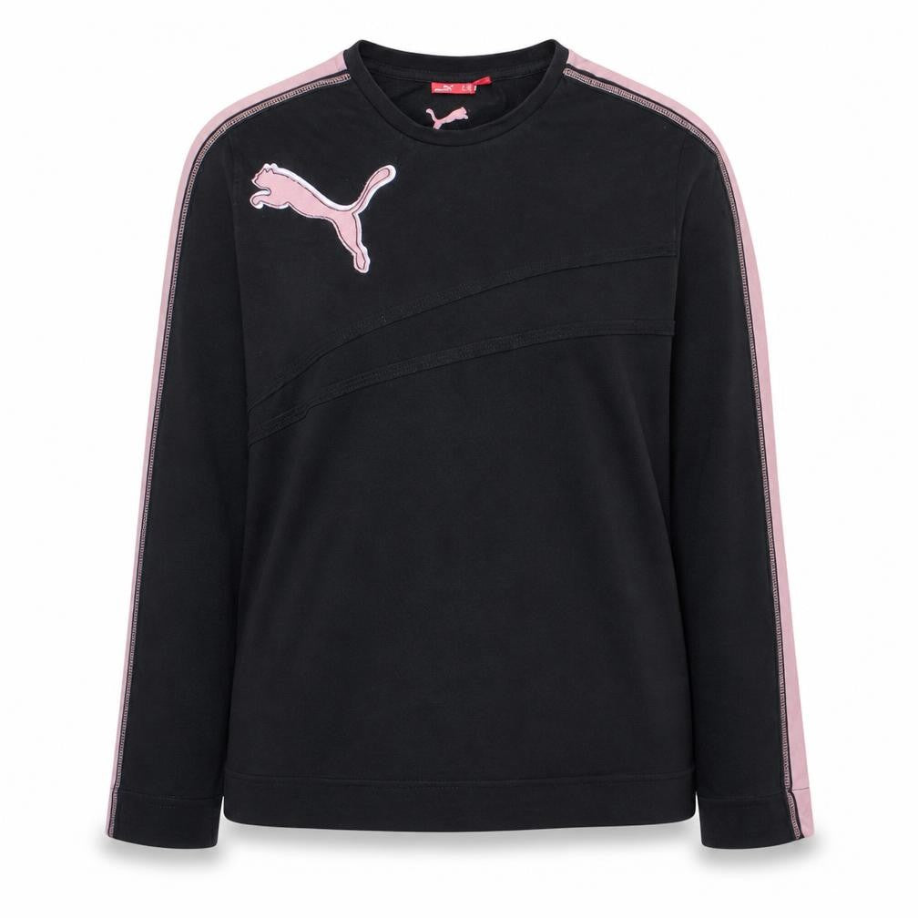 Front view of Puma women’s black & pink crew neck pullover sweatshirt xxl