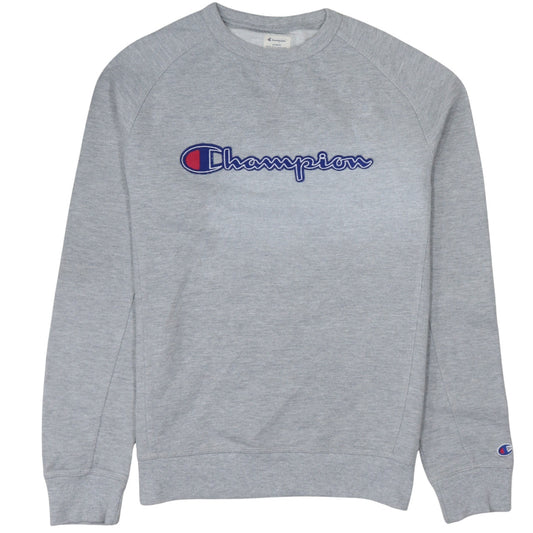 Champion Men's Grey Embroidered Logo Pullover Sweatshirt Medium