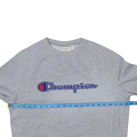 Champion Men's Grey Embroidered Logo Pullover Sweatshirt Medium