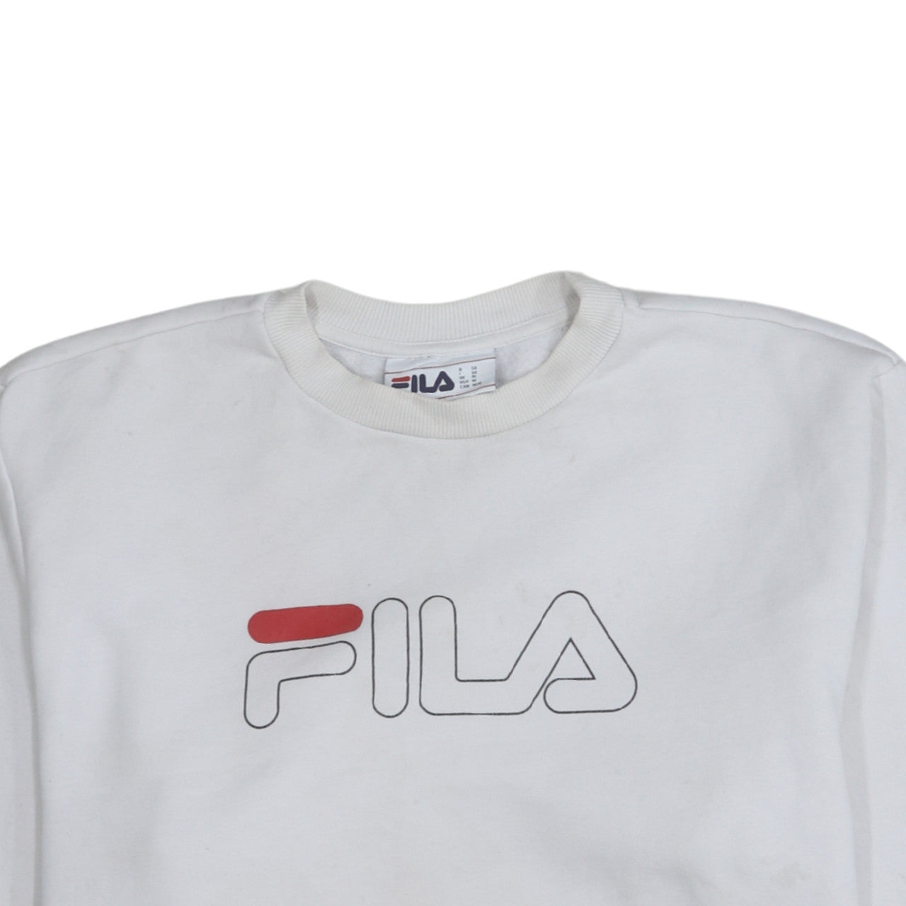 FILA Men's White Logo Crew Neck Pullover Sweatshirt M