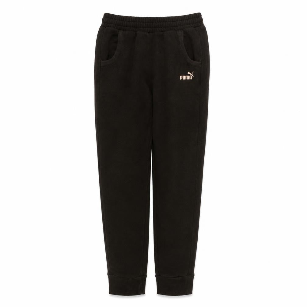 Front view of Puma women’s black jogger sweatpants, size UK 8, fleece activewear