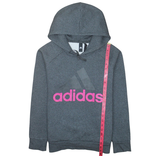 Adidas Women’s Grey Pullover Hoodie M 12-14 Logo Fleece Sweatshirt