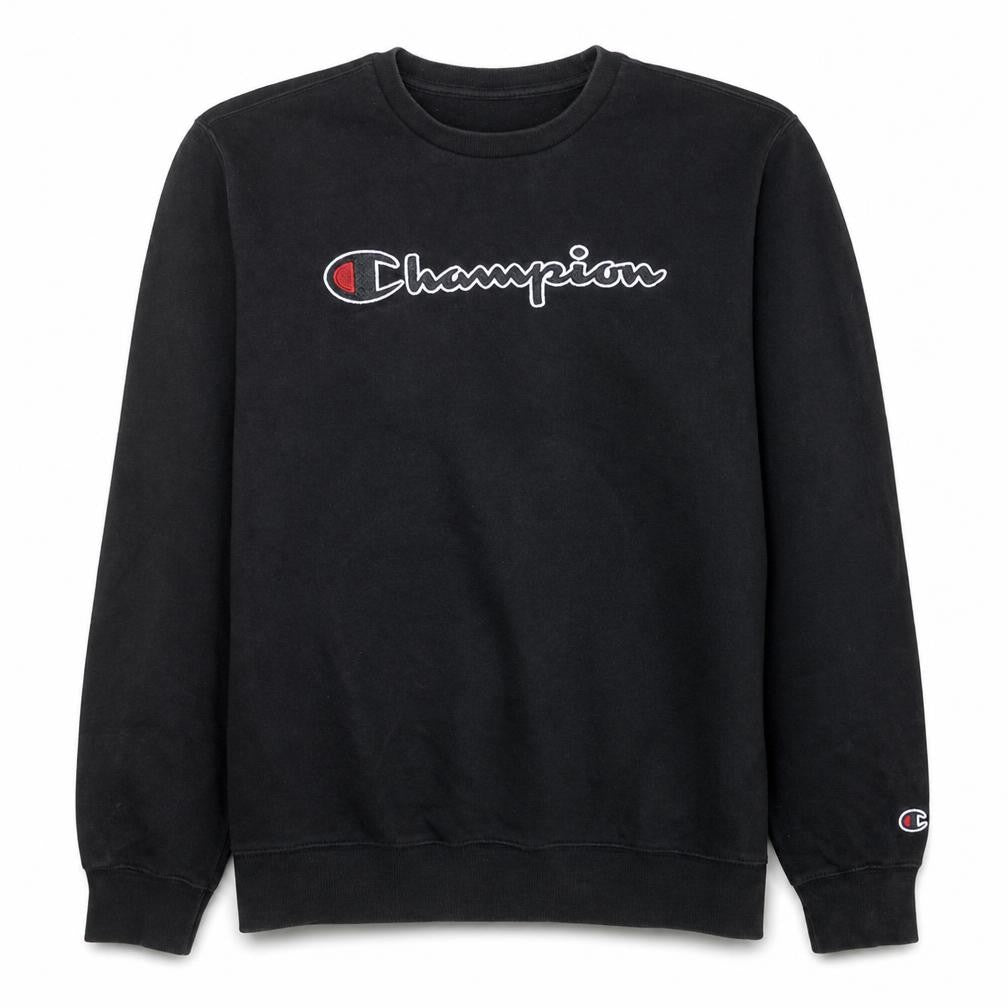 Front view of Champion boys’ black pullover sweatshirt 15-16 years regular fit logo fleece
