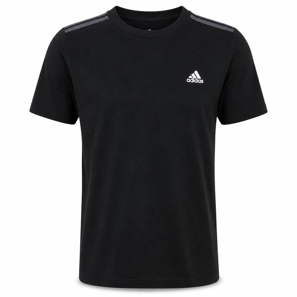 Front view of Adidas Men's Black Regular Fit Short Sleeve Crew Neck Sports T-Shirt M