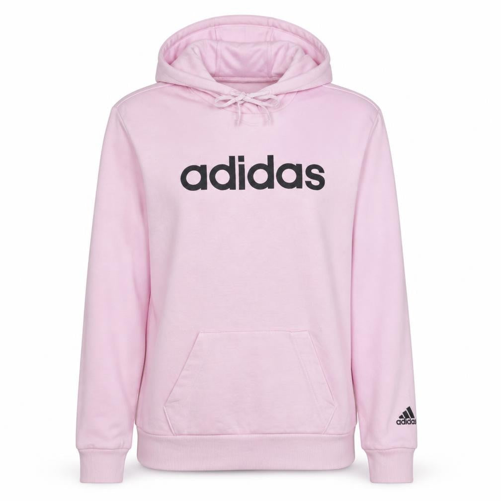 Front view of Adidas women’s pink pullover hoodie xs cotton blend logo casual