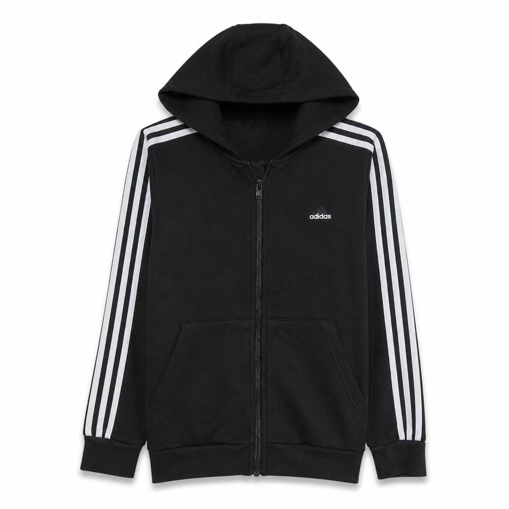 Front view of Adidas boys’ black full zip hoodie 13-14 years fleece hooded sweatshirt