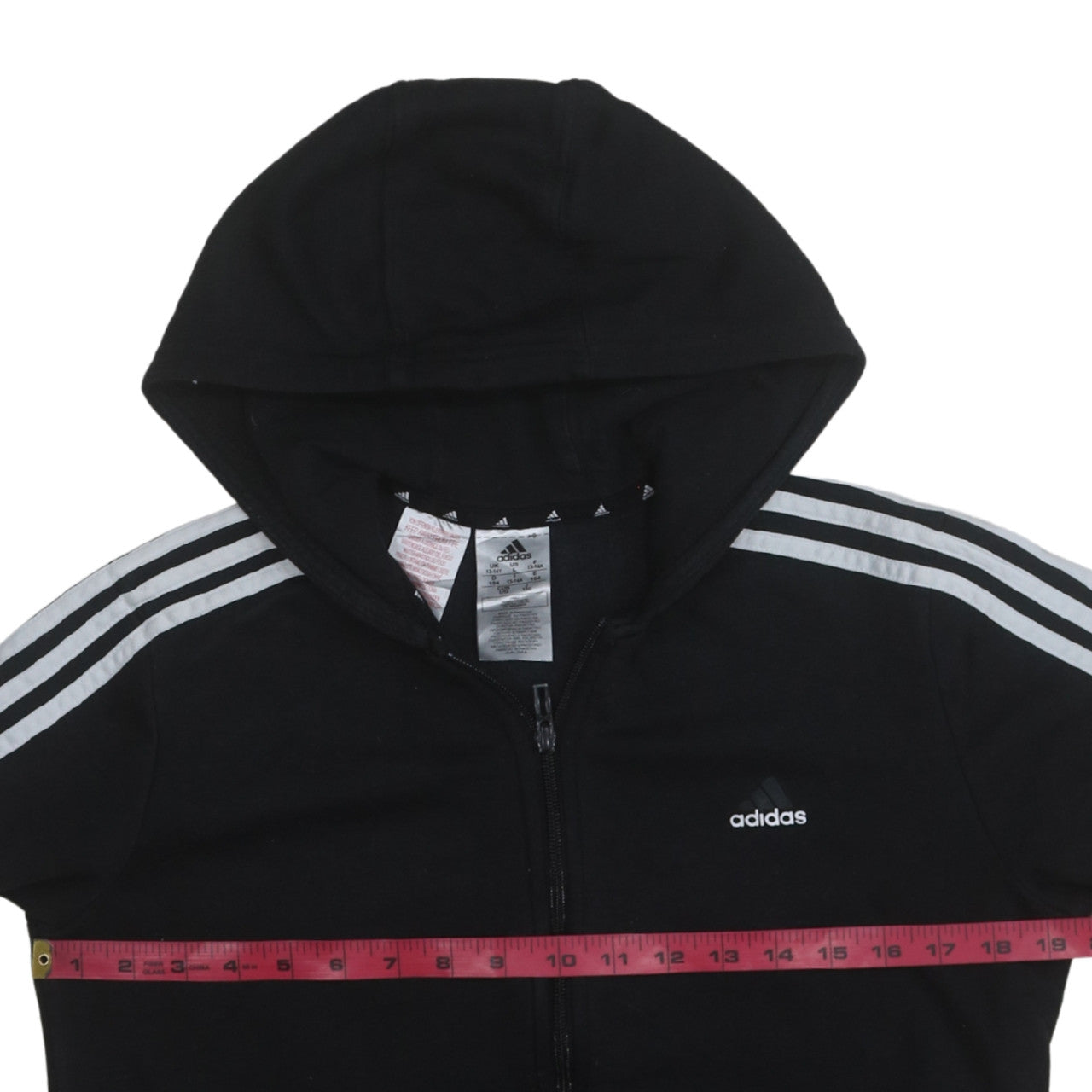 Adidas Boys Black Full Zip Hoodie 13-14 Years Fleece Hooded Sweatshirt