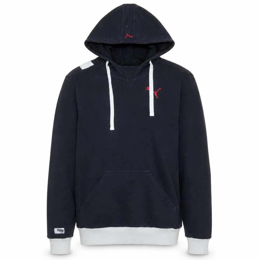 Front view of Puma Men's Black Pullover Hoodie XS Logo Embroidered Fleece