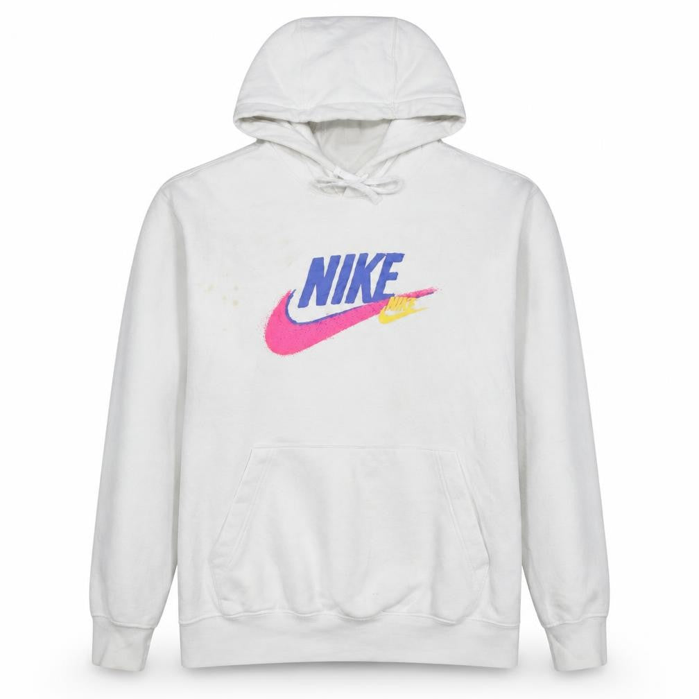 Nike Men's White Pullover Hoodie L Sports Logo Fleece Sweatshirt