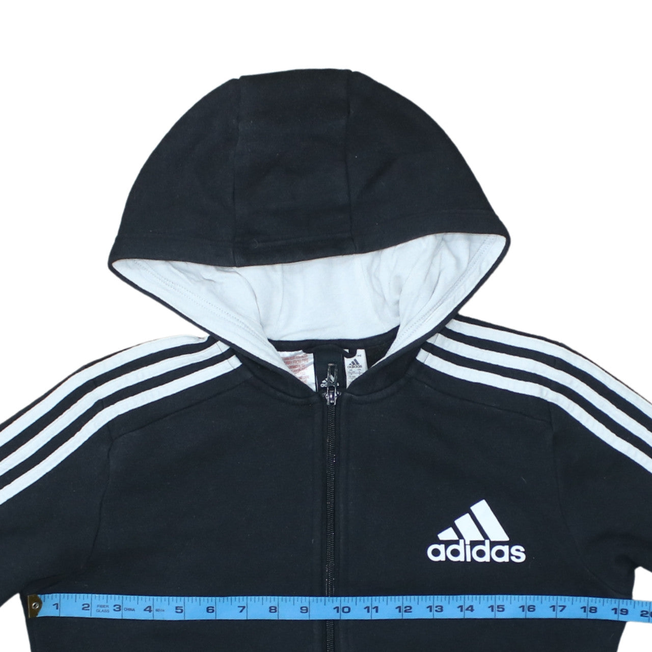 Adidas Boys Black Full Zip Hoodie Size 13-14 Years Cotton Blend Sportswear