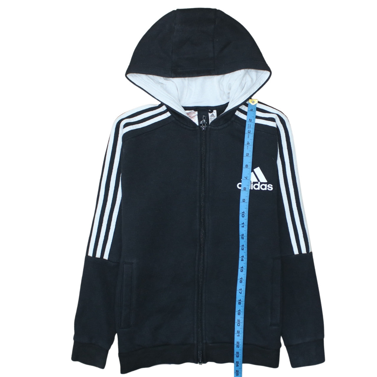 Adidas Boys Black Full Zip Hoodie Size 13-14 Years Cotton Blend Sportswear