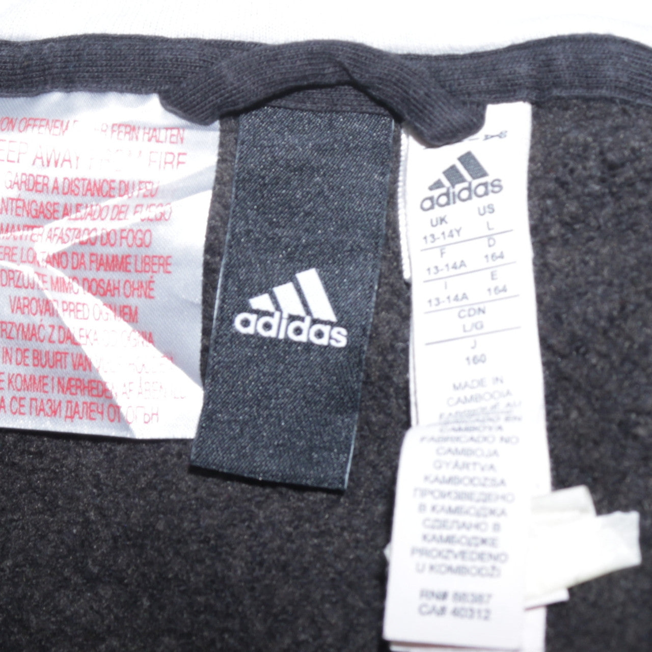 Adidas Boys Black Full Zip Hoodie Size 13-14 Years Cotton Blend Sportswear