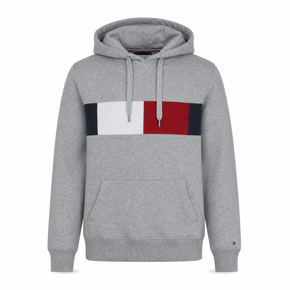 Tommy Hilfiger Men's Grey Pullover Hoodie S Logo Graphic Cotton