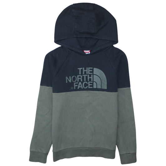 The North Face Boys Green Pullover Hoodie L Colourblock Logo Sweatshirt