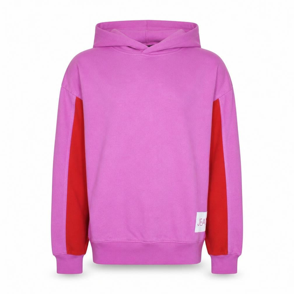 Front view of Calvin Klein Jeans girls’ pink colourblock hooded pullover sweatshirt, size 14, years