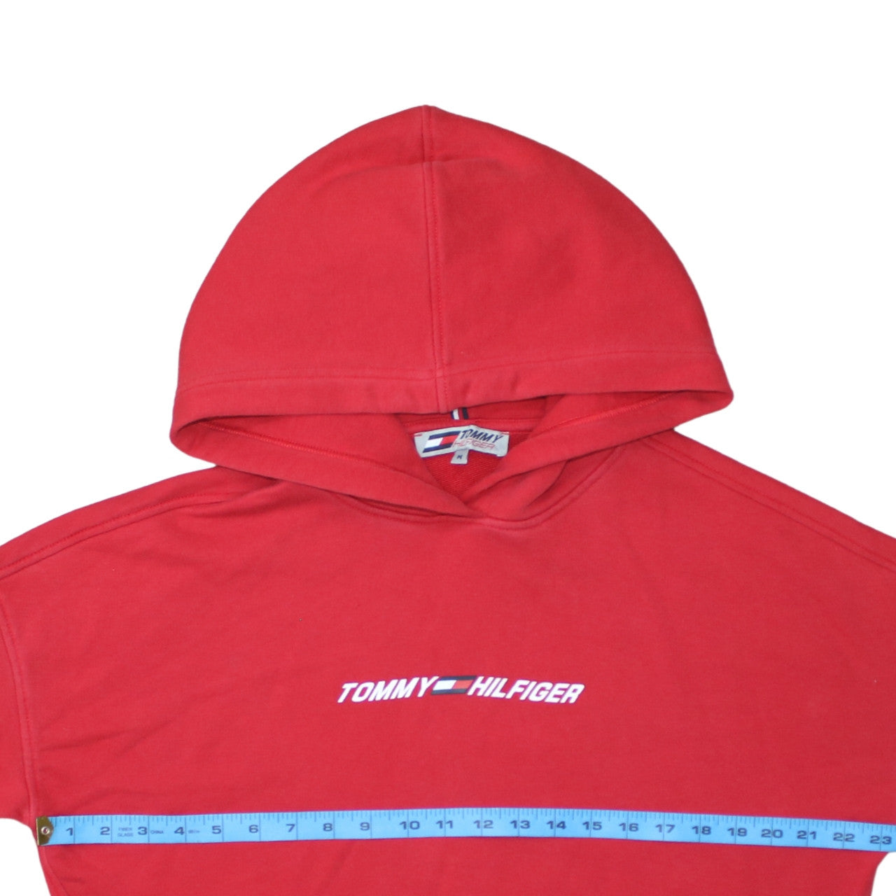 Tommy Hilfiger Men's Red Pullover Hoodie M Logo Fleece Sweatshirt