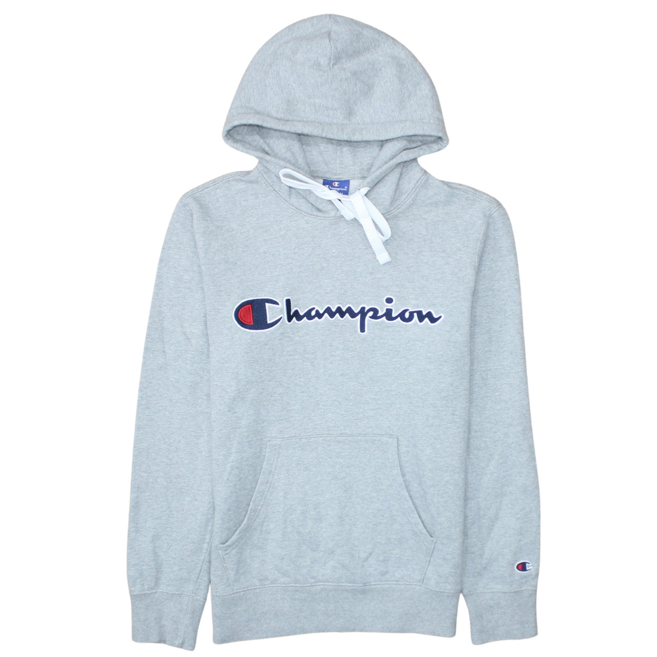 Champion Mens Grey Pullover Hoodie Medium Embroidered Logo