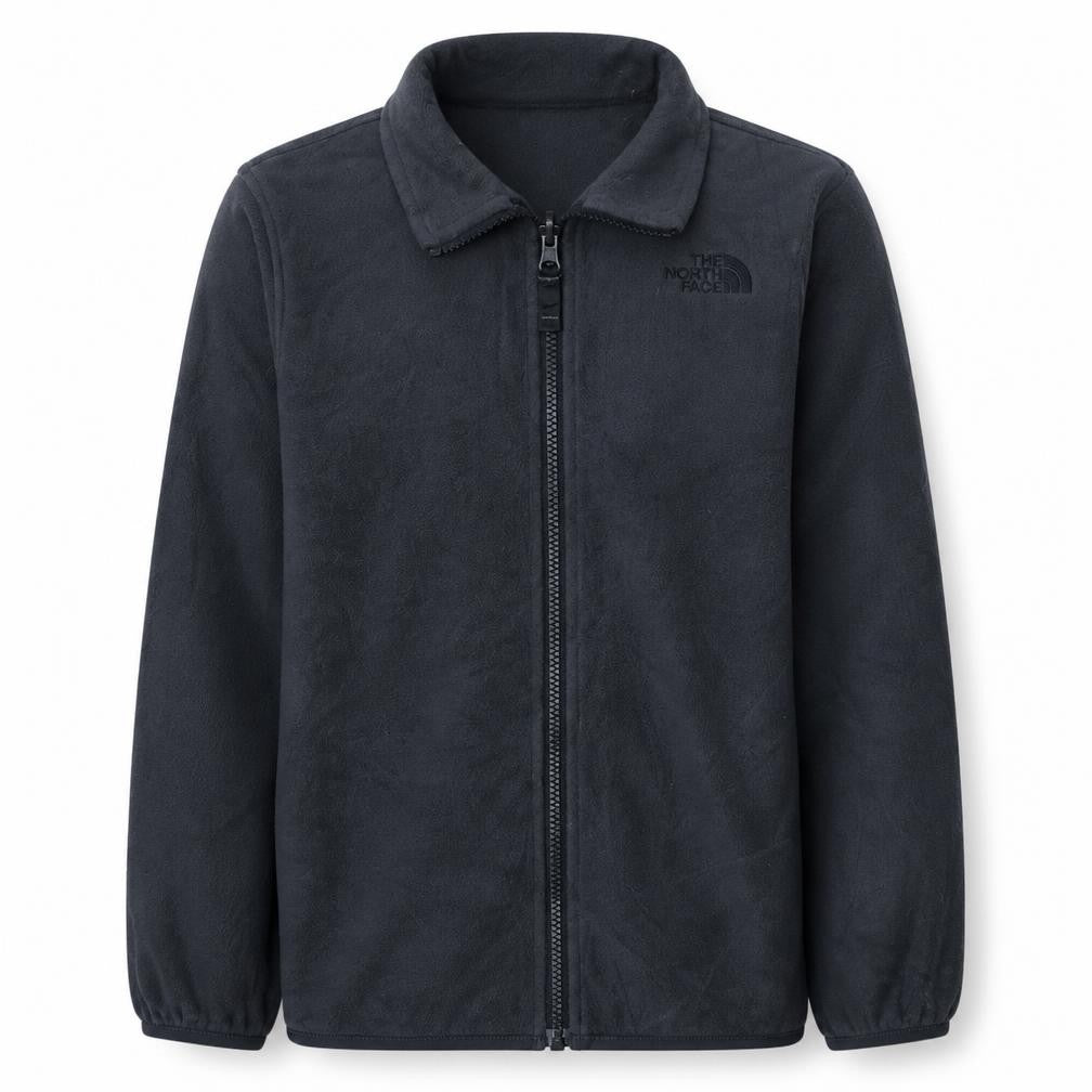 Front view of The North Face boys’ black fleece full zip jacket, size M