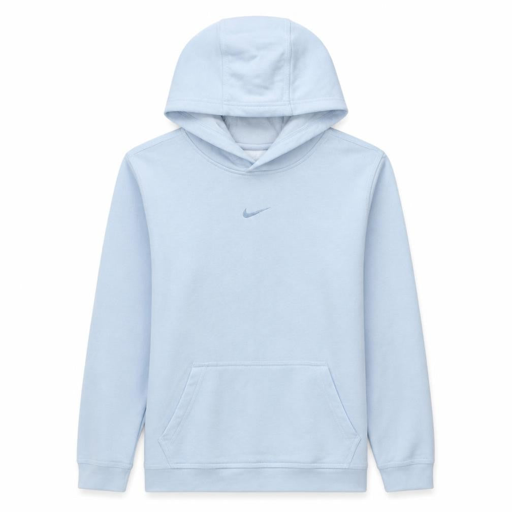 Front view of Nike boys’ blue pullover hoodie xl fleece logo hooded sweatshirt