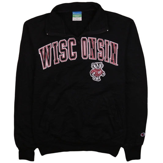 Champion Women's Black Wisconsin 1/4 Zip Fleece Sweatshirt S