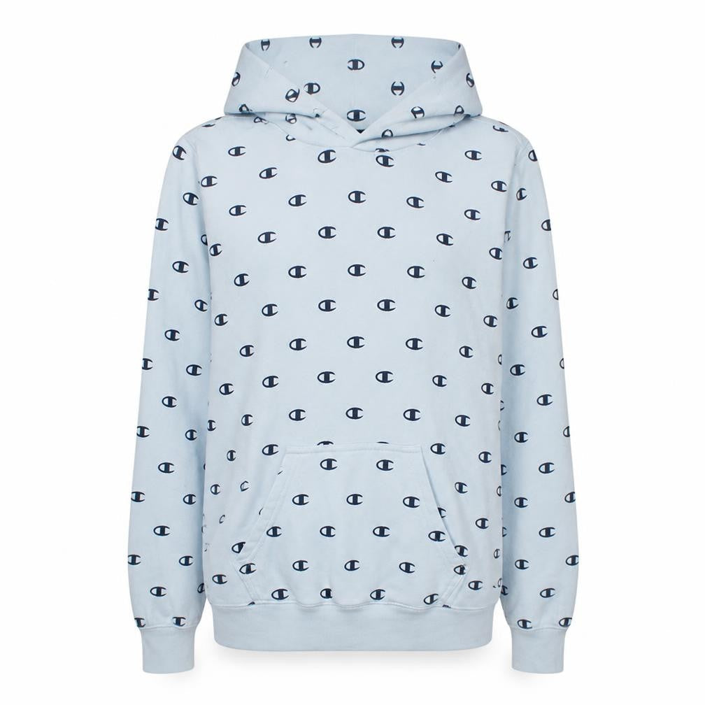Champion Women’s Light Blue XS Pullover Hoodie All Over Logo Print