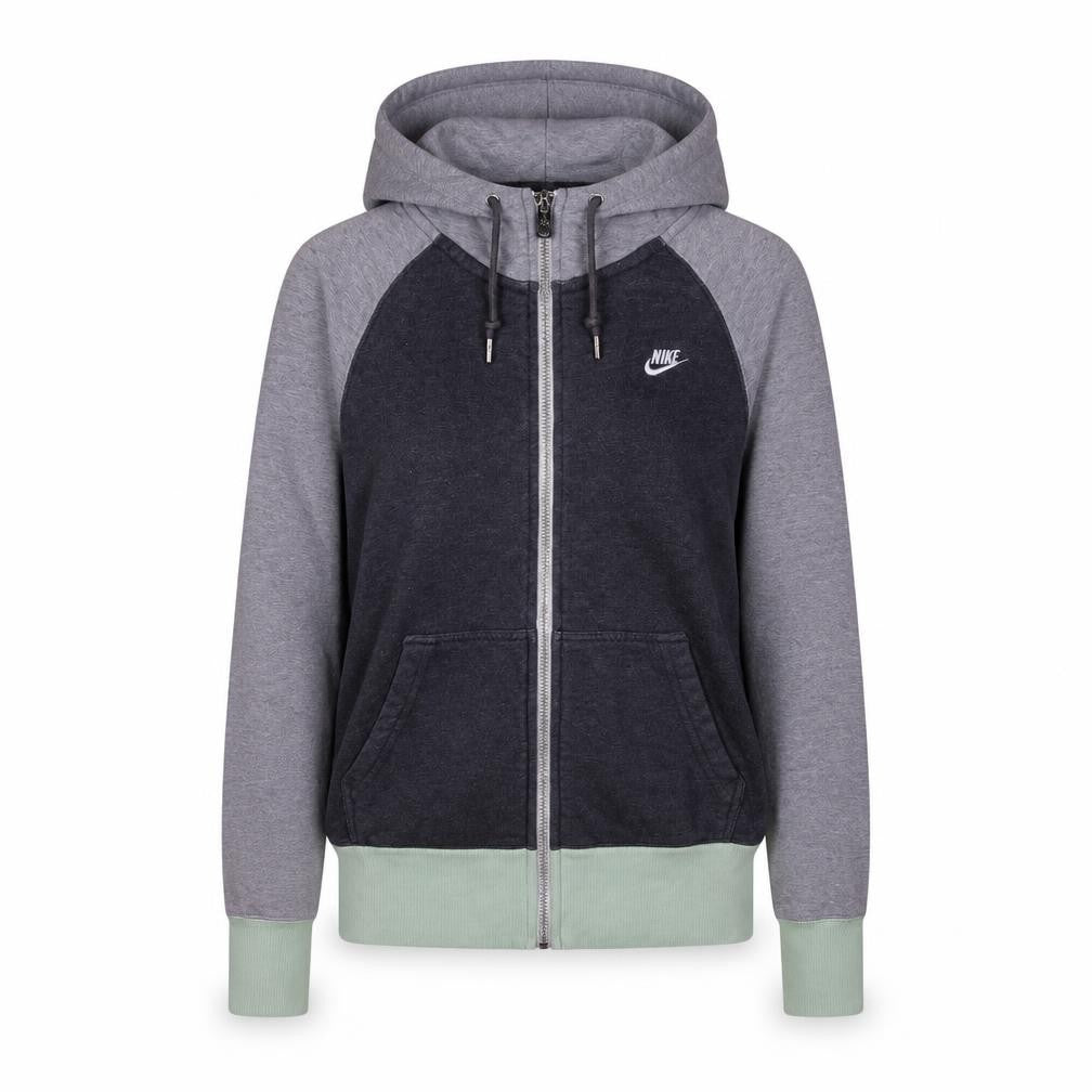 Nike Women Grey Colourblock Full Zip Hoodie XS Cotton Blend