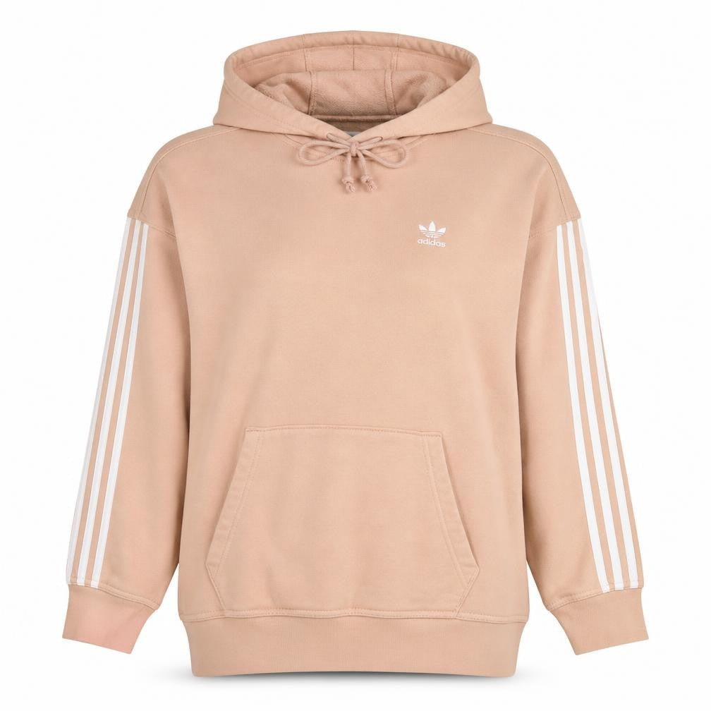 Front view of Adidas Women Peach Hoodie, size 10, Pullover Hooded Logo Sweatshirt