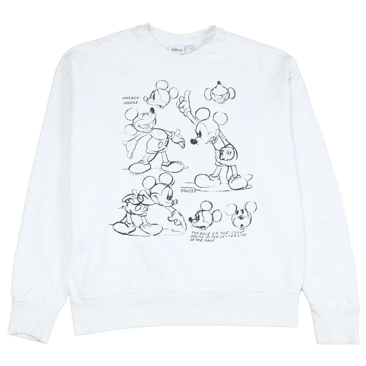 Disney Women's White Mickey Mouse Sketch Sweatshirt 2XS Pullover