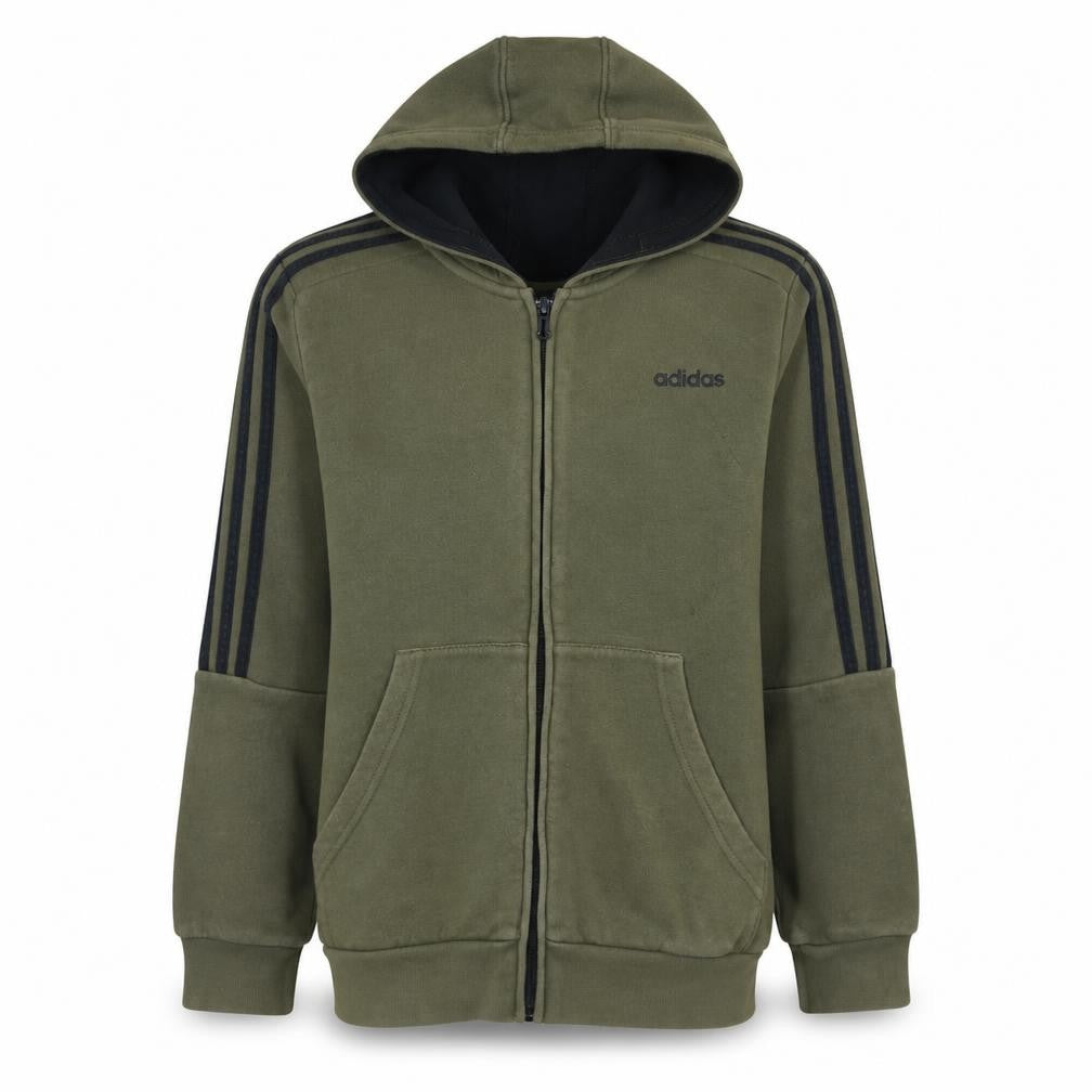 Front view of adidas boys’ green full zip hoodie 13-14 years fleece sports sweatshirt