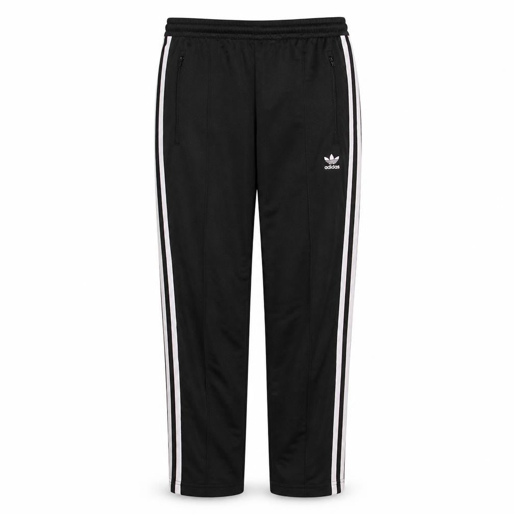 Front view of Adidas Men's Black Track Pants S Tapered Fit Zip Pockets Side Stripe