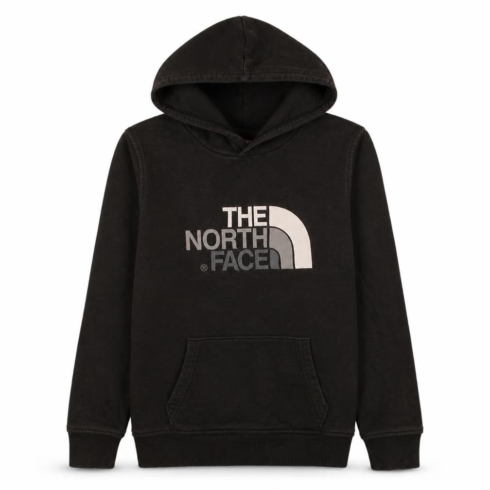 Front view of The North Face boys’ black pullover hoodie l logo fleece sweatshirt