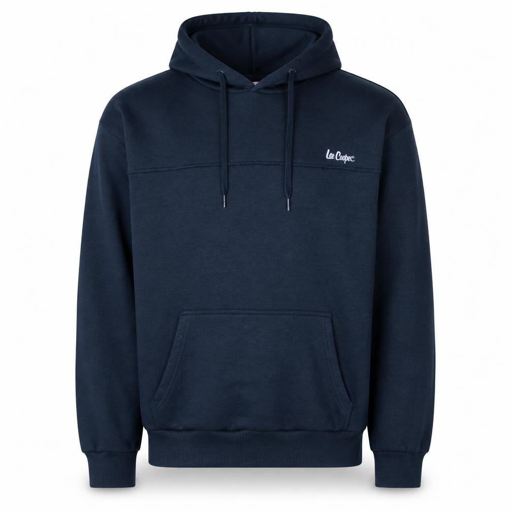 Front view of Lee Cooper Men’s Blue Pullover Hoodie, size L, Regular Fit