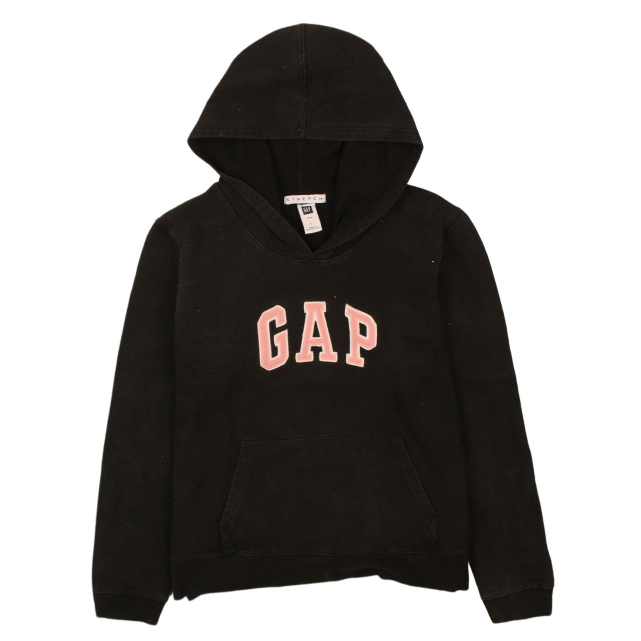 GAP Girls Black Pullover Hoodie Large Stretch Cotton Logo Sweatshirt