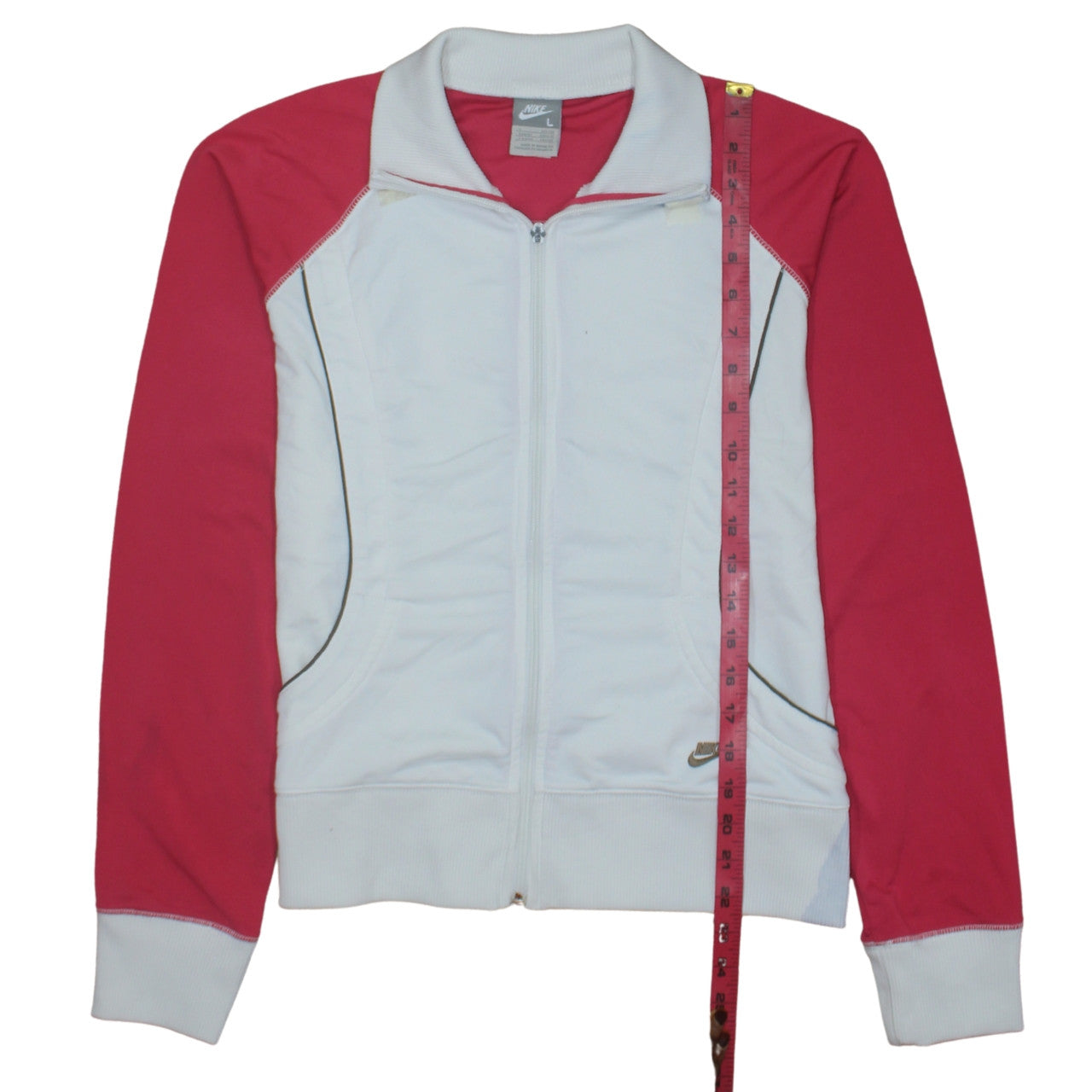 Nike Womens White Pink Track Jacket L Lightweight Full Zip Sports Top