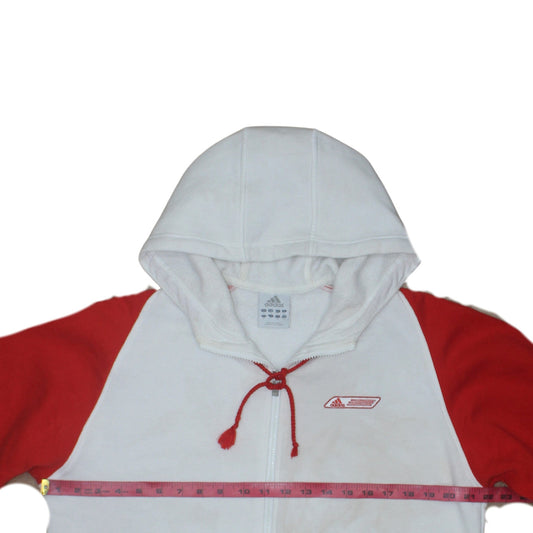 Adidas Men's White Red Full Zip Hoodie M Fleece Sweatshirt