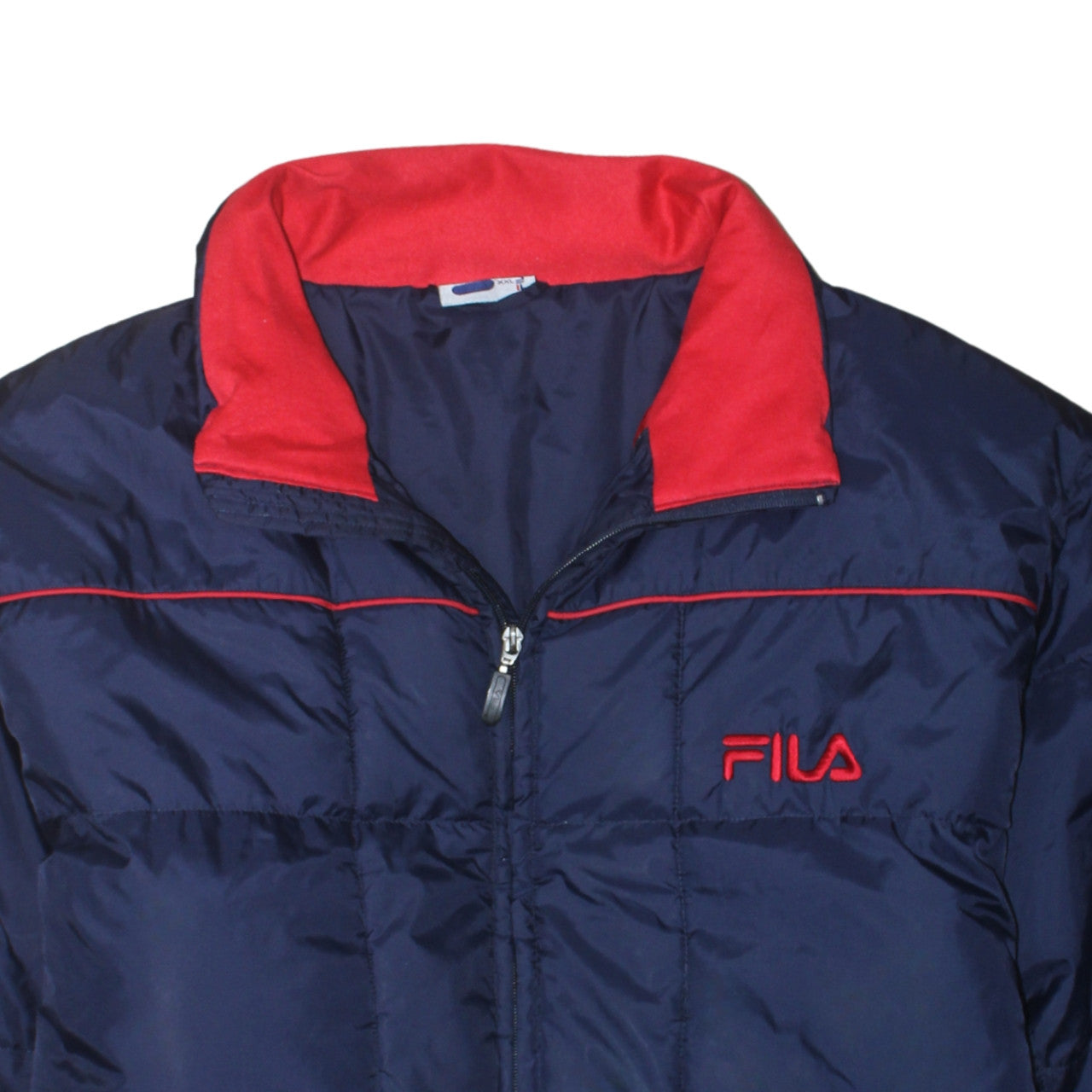 FILA Mens Blue 2XL Puffer Activewear Jacket with Red Collar