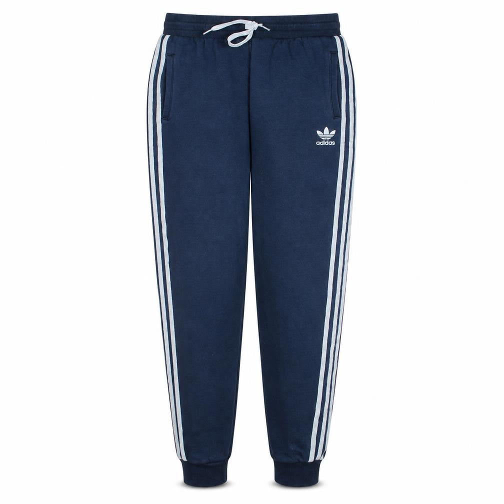 Front view of Adidas boys’ blue jogger trousers 15-16 years elastic waist side stripe